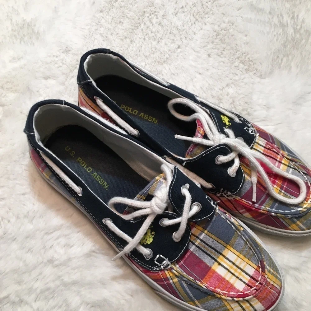 U.S Polo Assn PLAID Boat Shoes Deck Loafers Sneakers Size 8.5